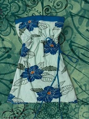 UNIONBAY White Strapless Dress with Blue Floral Print